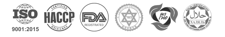 Сертификаты компании Robios: сертификат соответствия требованиям ГОСТ Р ИСО 9001-2015 (ISO 9001:2015); сертификат HACCP; сертификат Управления по санитарному надзору за качеством пищевых продуктов и медикаментов (англ. Food and Drug Administration, FDA, USFDA); Сертификат соответствия Халяль; Сертификат кошерности; Сертификат соответствия требованиям органической безопасности, без ГМО.